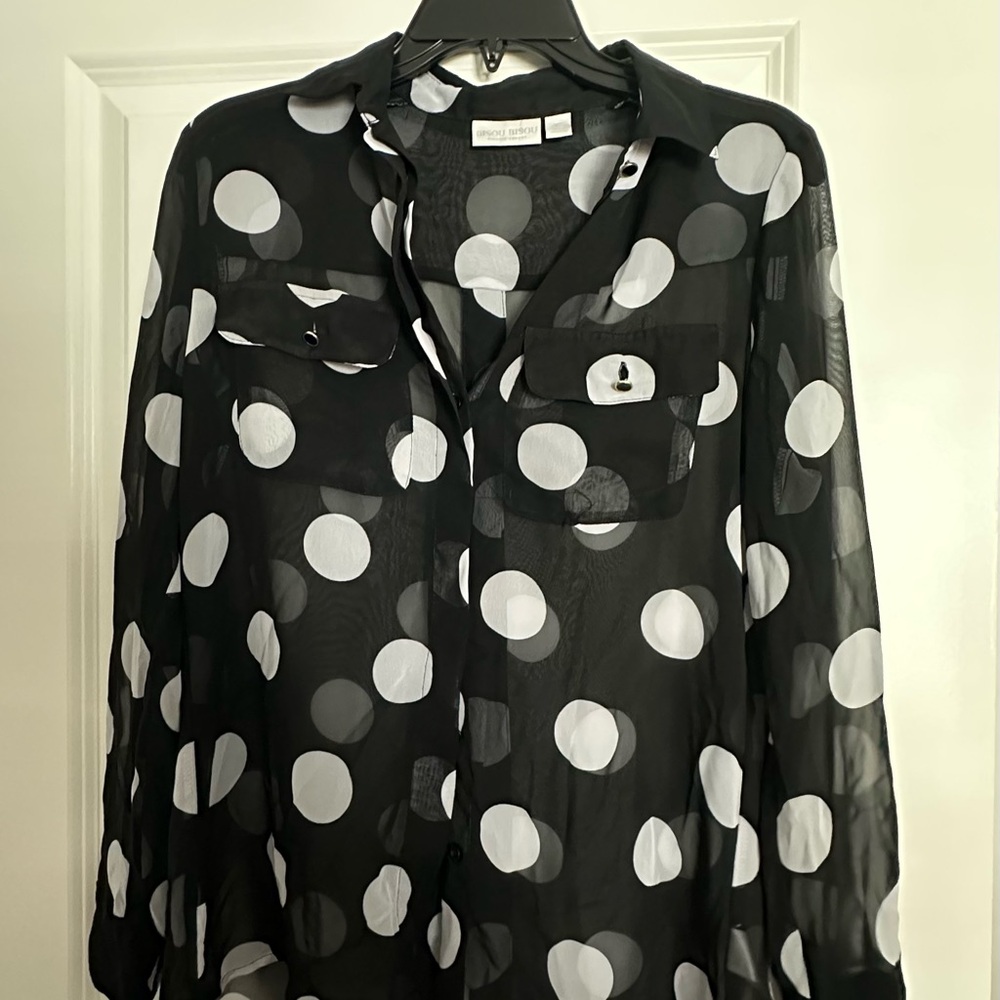 Bisou Bisou Black and White Polka Dot Button Down Shirt